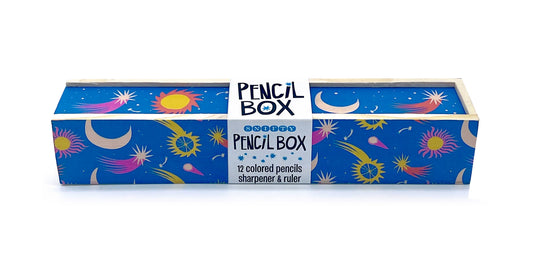 Wooden pencil box/pencils - COSMIC
