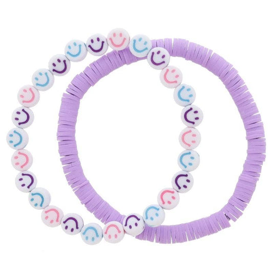 Lavender & Happy Face Bracelet Set