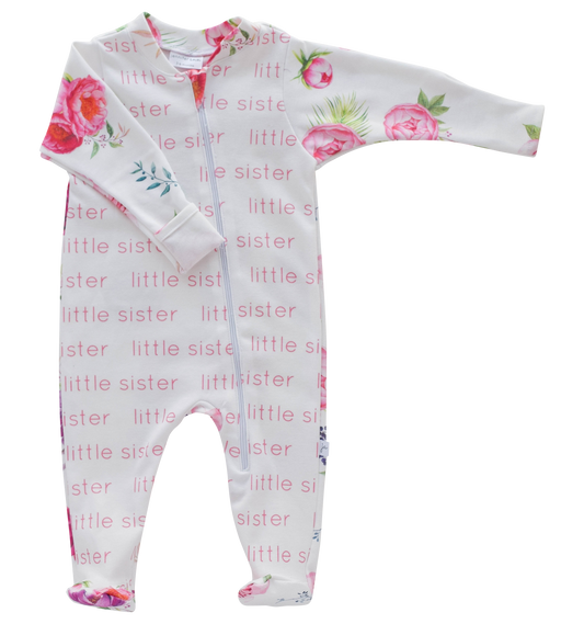 Little Sister Footie - peony: 0-3 months