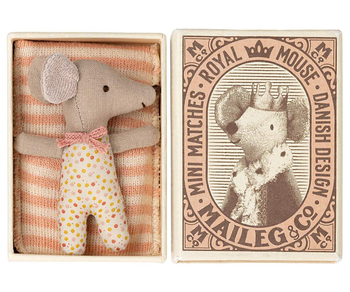 Maileg Sleepy/Wakey Baby Mouse in Matchbox - Rose