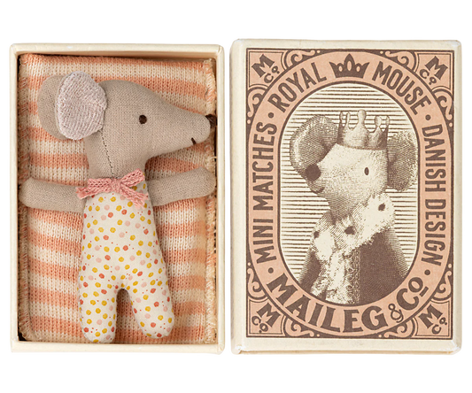Maileg Sleepy/Wakey Baby Mouse in Matchbox - Rose