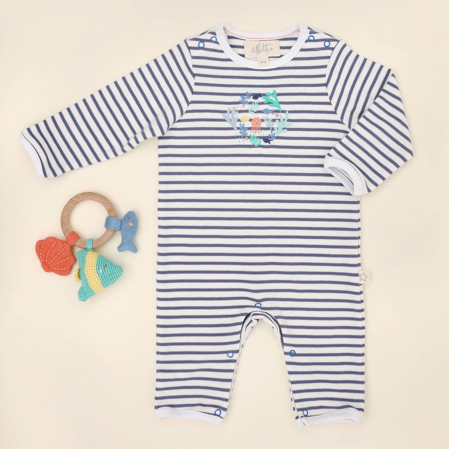 Embroidered Ocean World Romper: 0-3m