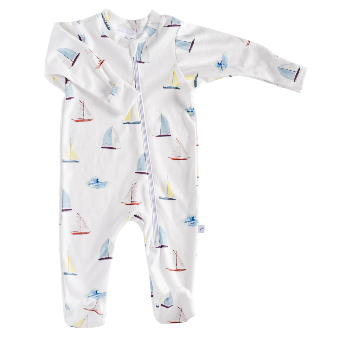 Organic Footie - sailboats: 3-6 months