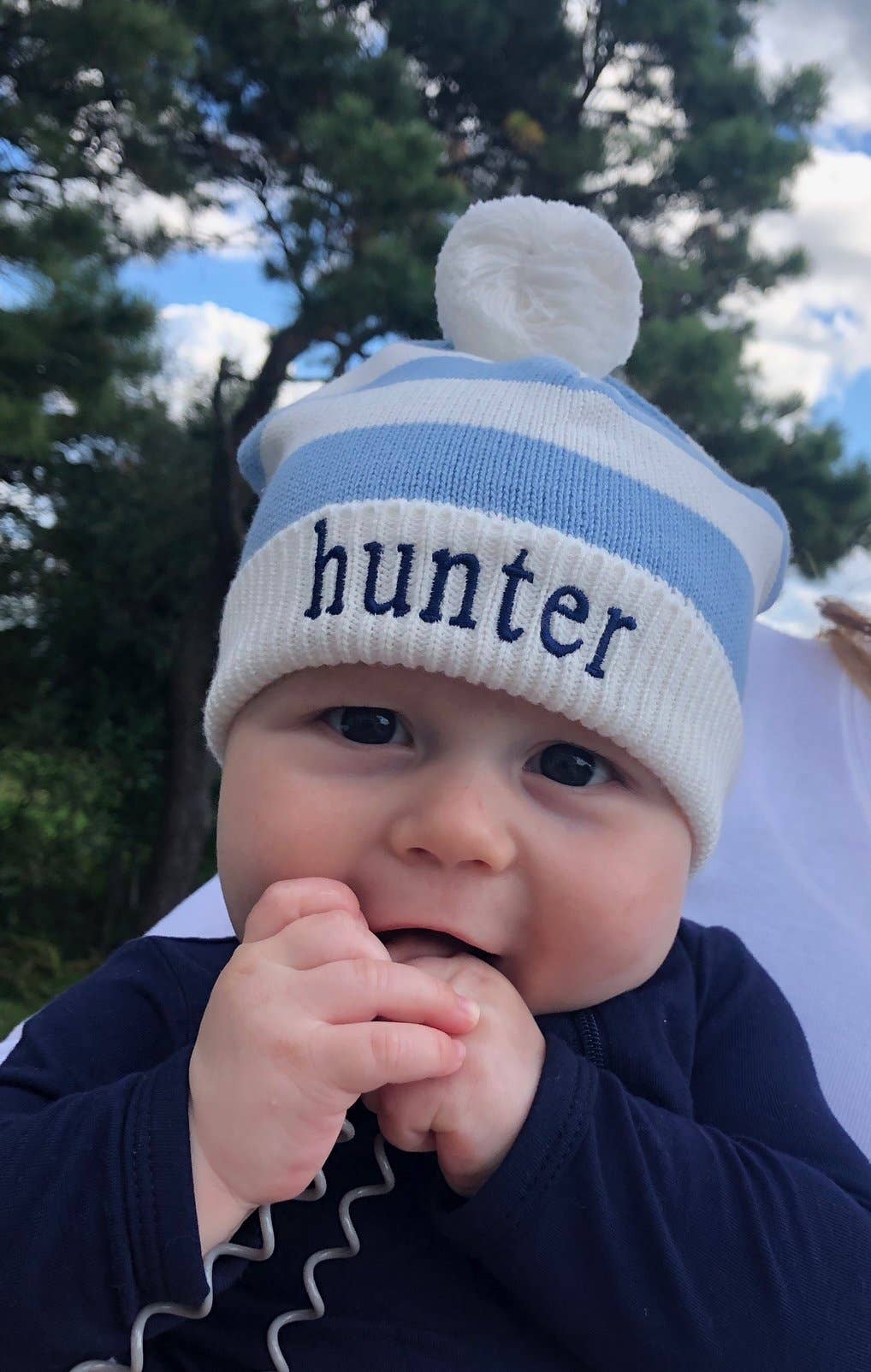 Cotton Striped Hat Pompom: Blue / 6m