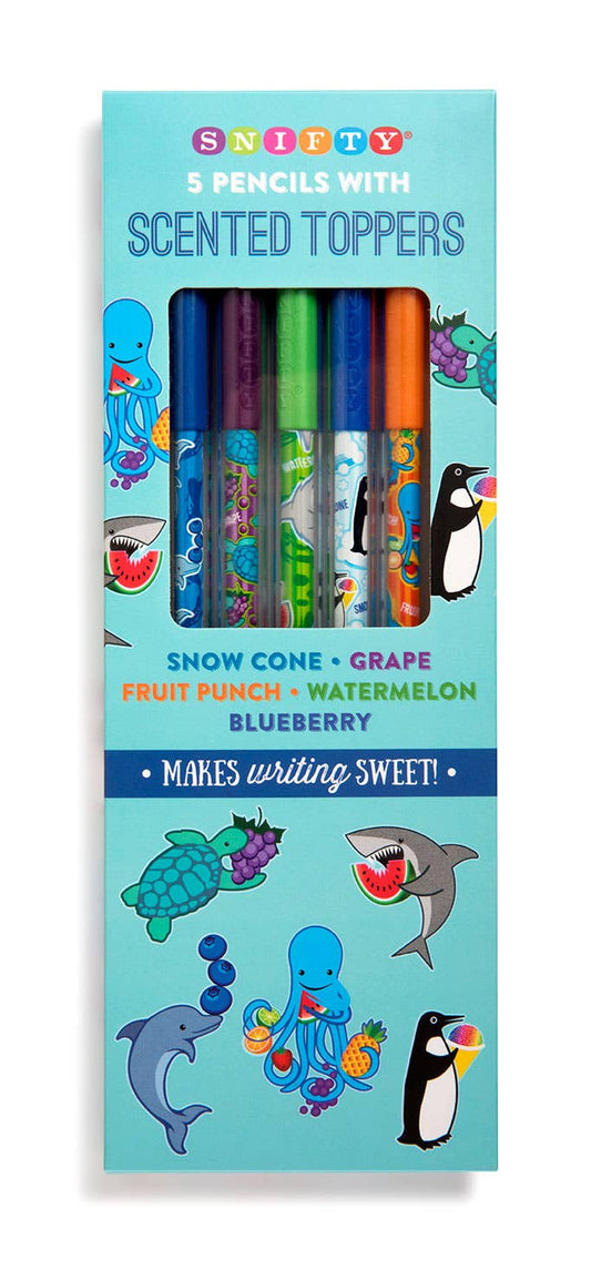 SILLY sea life scented pencil toppers 5 Pk
