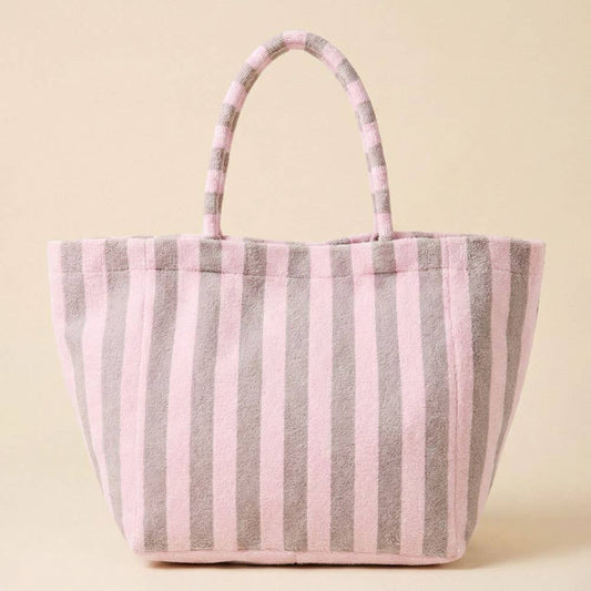 Striped Terry Tote Bag: Gray + Pink