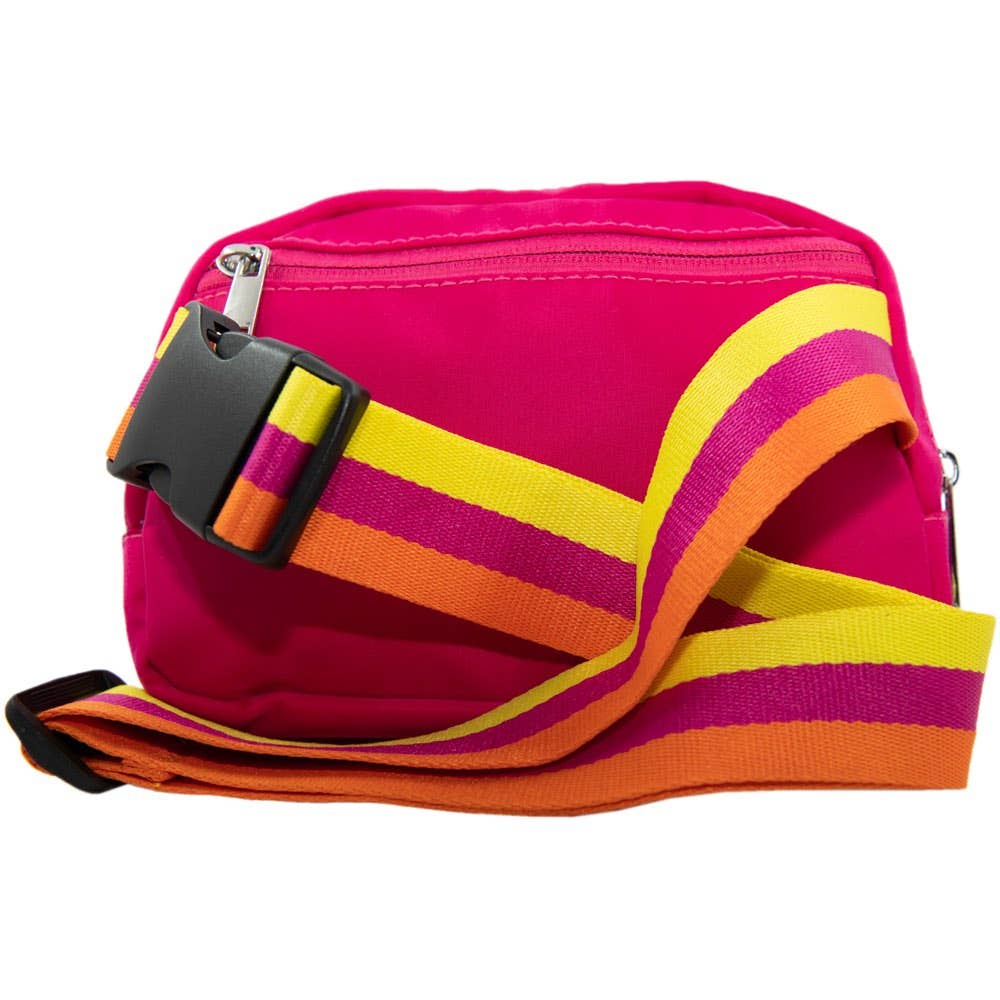 Hot Pink / Striped Cross Body Fanny Bag