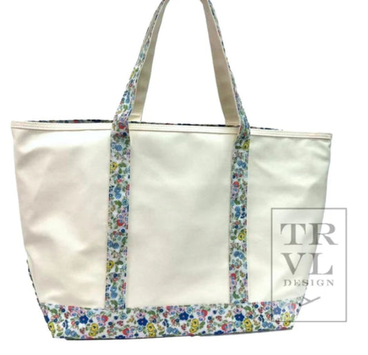 Maxi Tote- coated canvas & posie trim