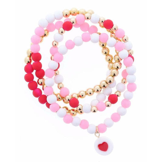 Pink, White & Red Heart Bracelet Set