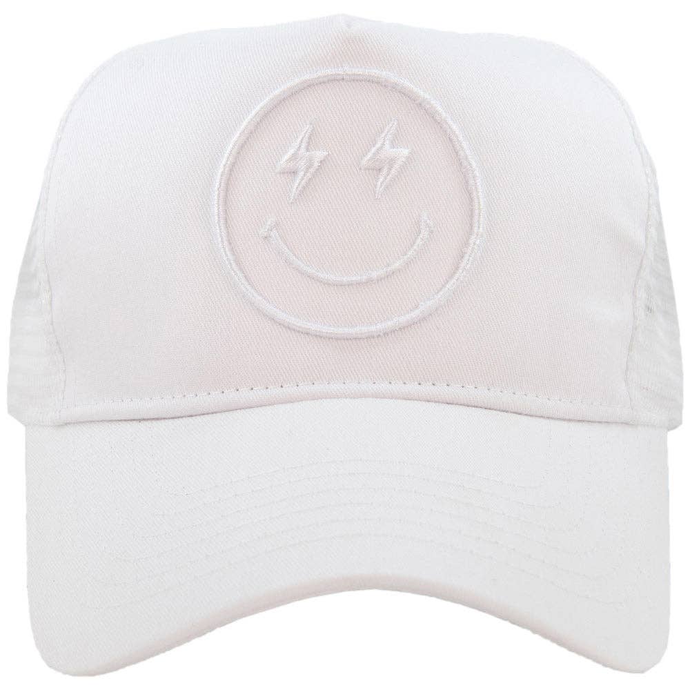 Lightning Happy Face Trucker Hat: White