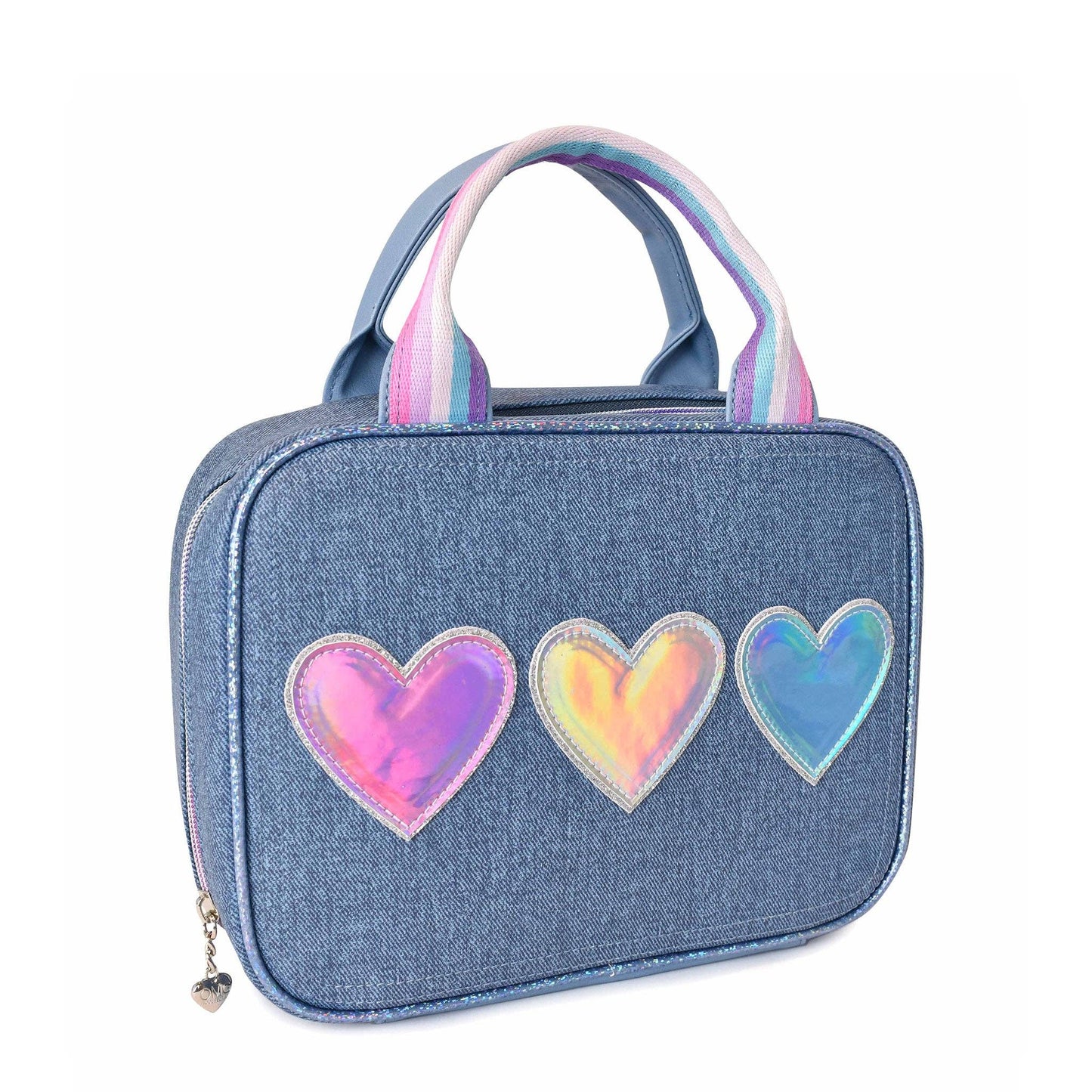 Metallic Hearts Denim Lunch Bag
