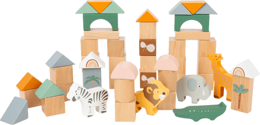 Small Foot Pastel Building Blocks Safari Theme 50 Piece Playset - Einstein's Attic
