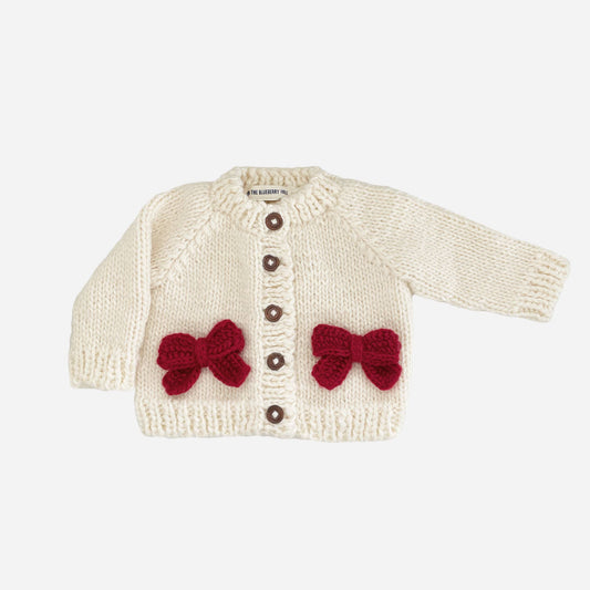Bow Cardigan, Cream, NB 0-6M