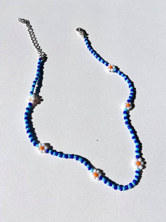 Striped Seed Bead Daisy Choker Necklace