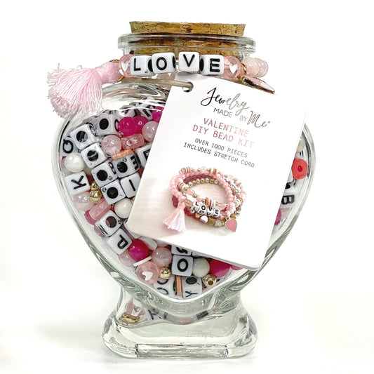 White & Pink Heart Jar DIY Bead Kit