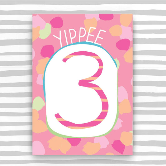 3rd Birthday Card for a Girl - Age 3 Girl Birthday Card