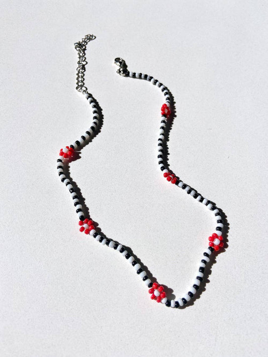 Striped Seed Bead Daisy Choker Necklace