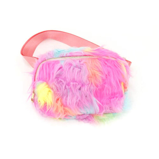 Varsity Collection Pastel Fur Fanny Waist Belt Pack Bag