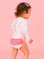 Pink Toile LS Rash Guard Swimsuit 3-6m
