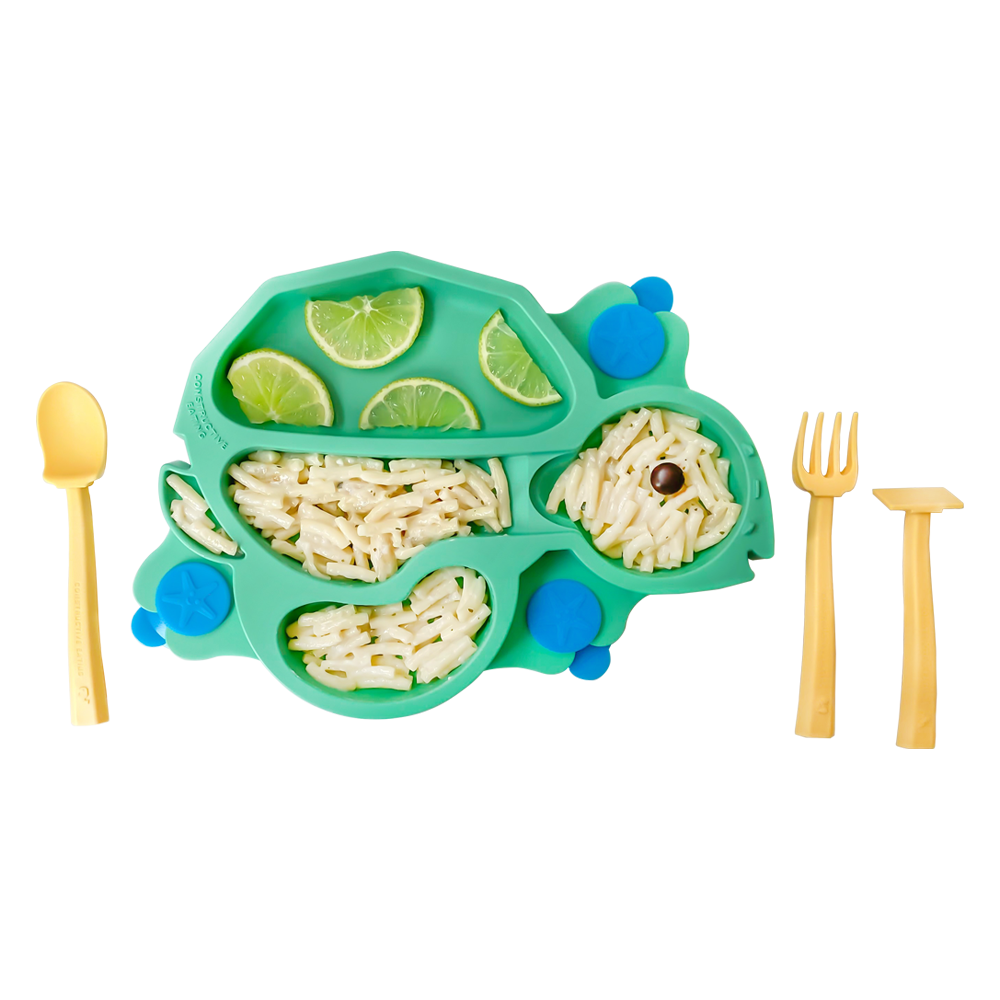 Baby Turtle Suction Plate and Training Utensils: Green Turtle Plate