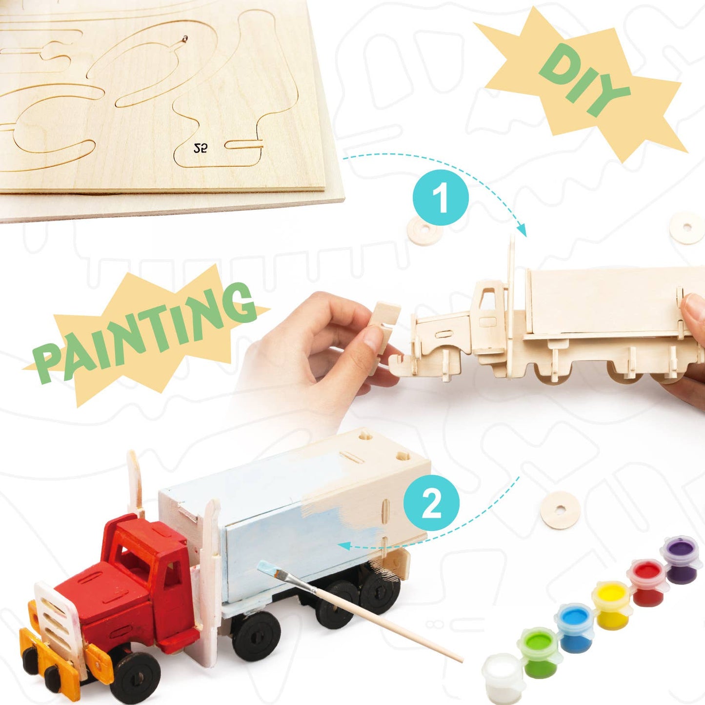 3D Wooden Puzzle with Paint Kit: Truck