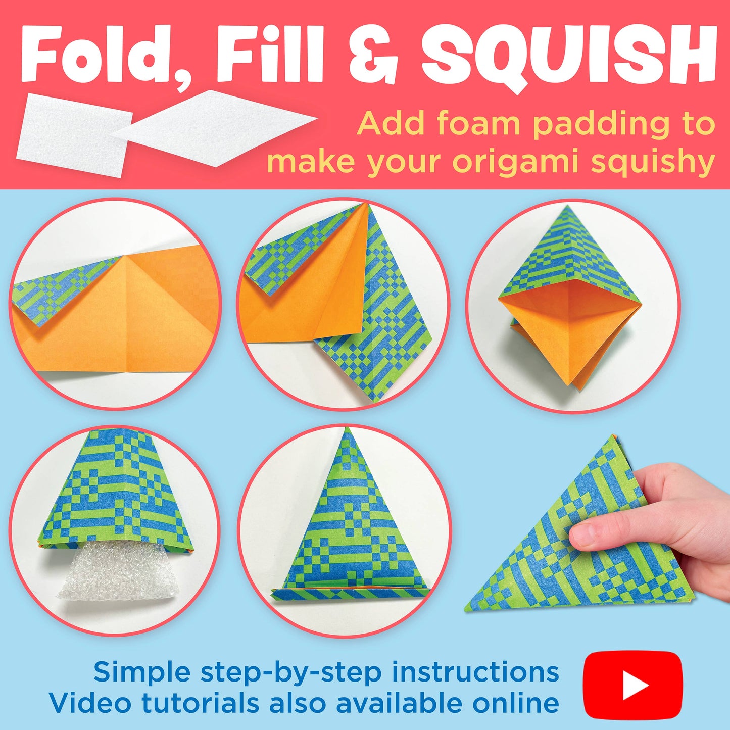 Origami Squishies - Stuffed Origami Paper Craft Kit for Kids