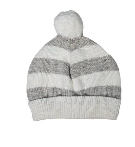 Cotton Striped Hat Pompom: Grey / 6m