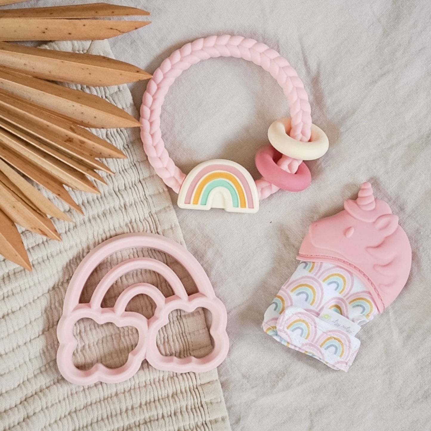 Silicone Teether Rattles: Neutral Rainbow