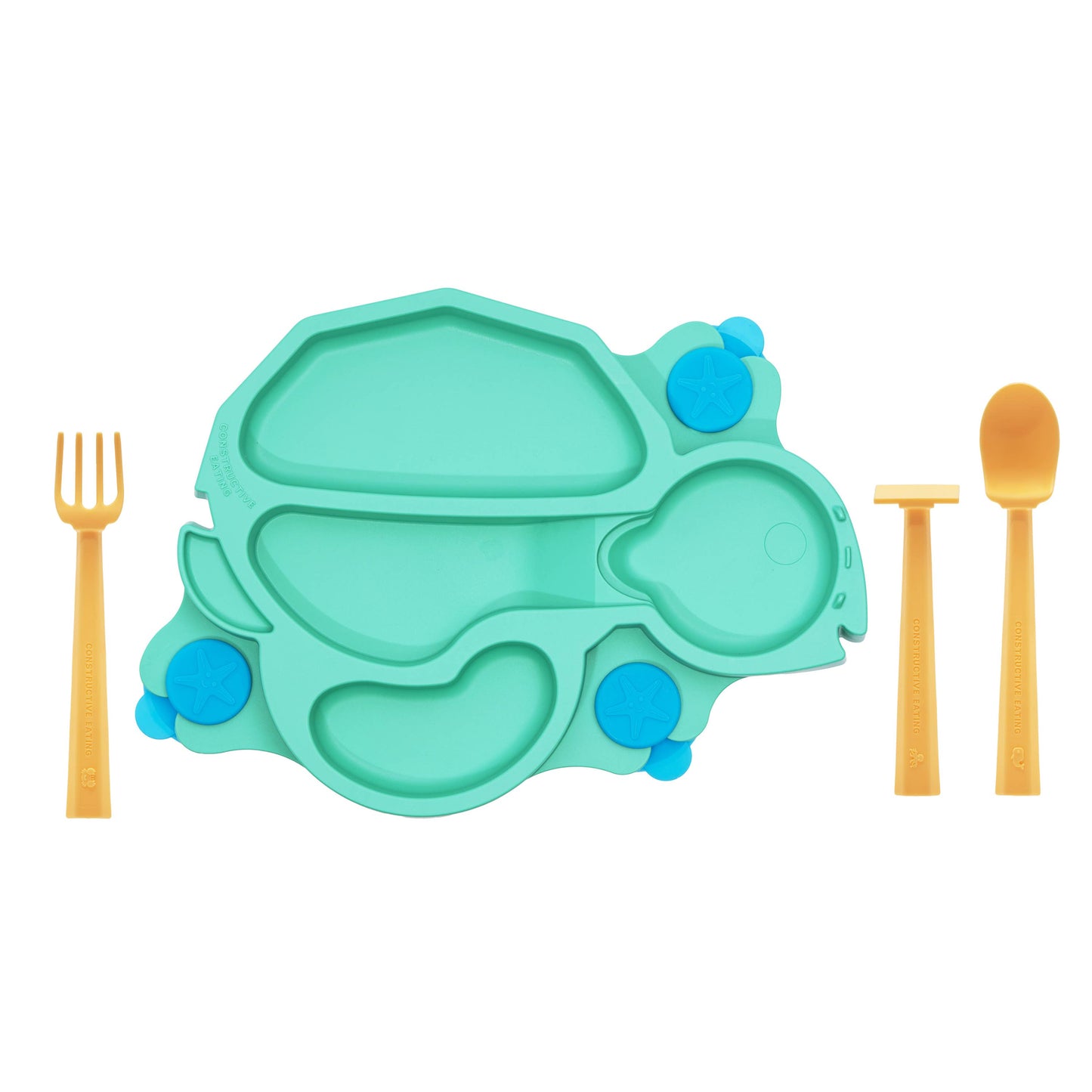 Baby Turtle Suction Plate and Training Utensils: Green Turtle Plate