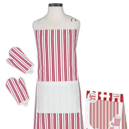 Classic Striped Youth Apron & Oven Mitt Boxed Set