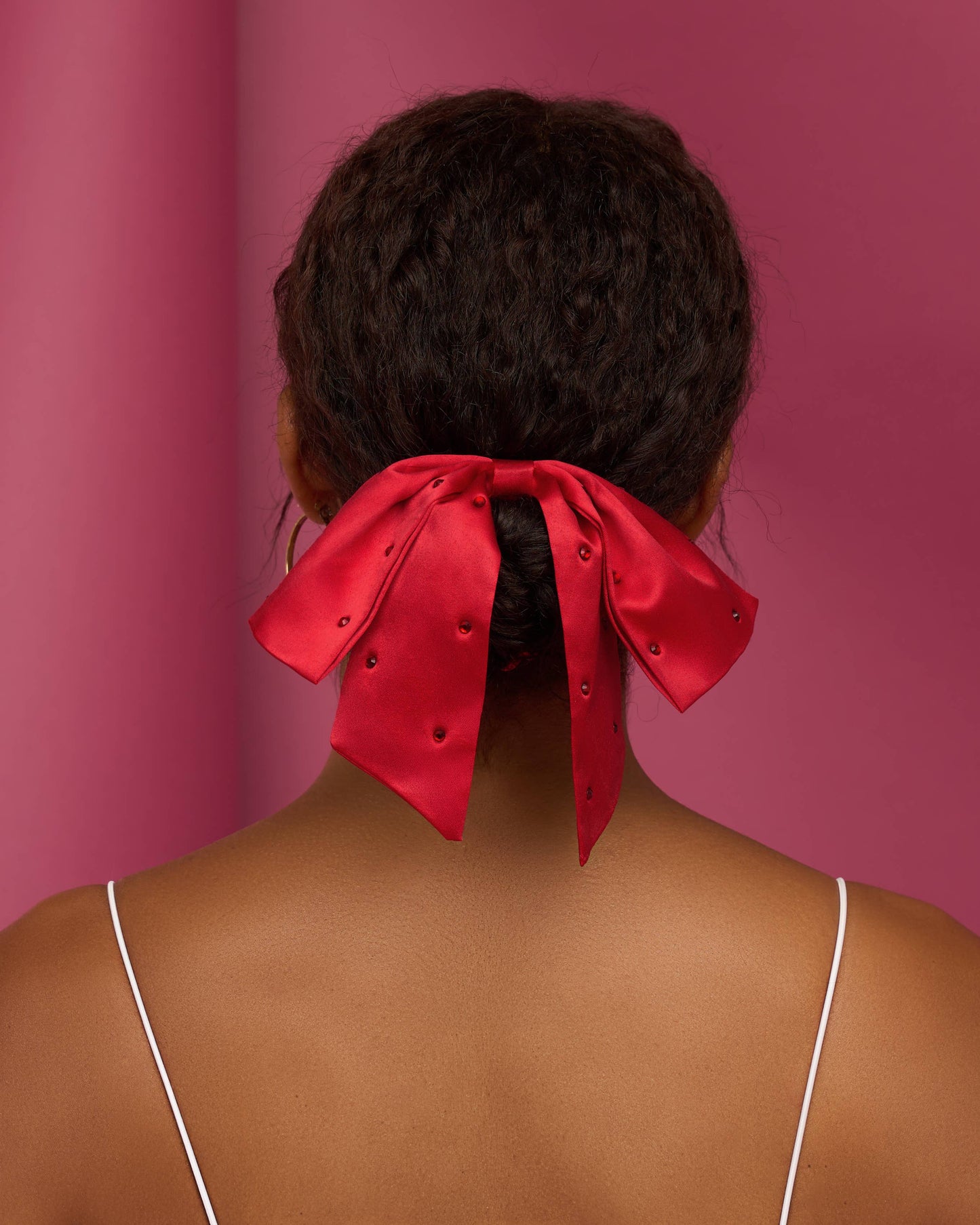 Satin & Rhinestone Bow Scrunchie