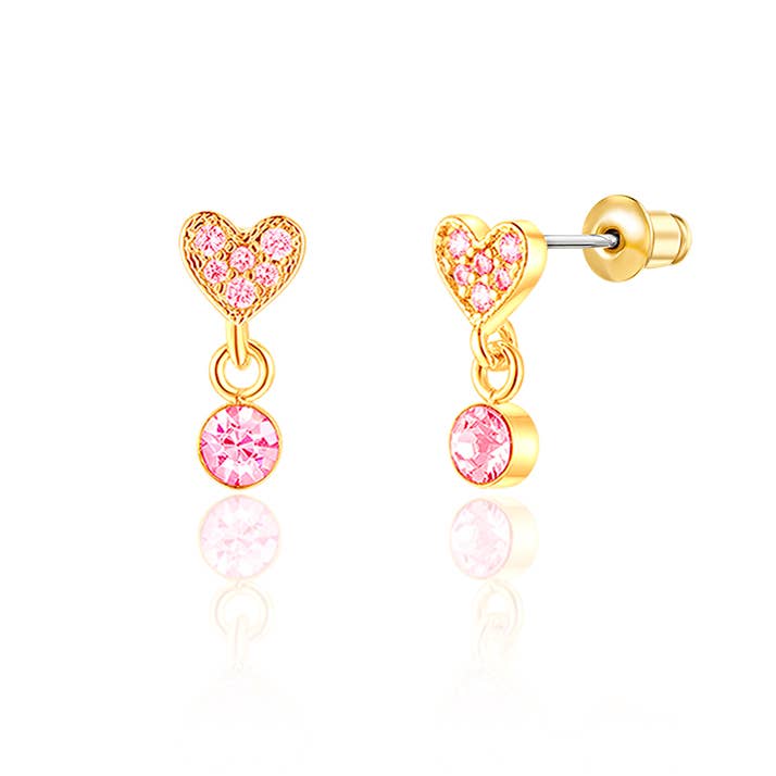 Little Luxe Drop Earrings | Heart with Pink Cubic Zirconia