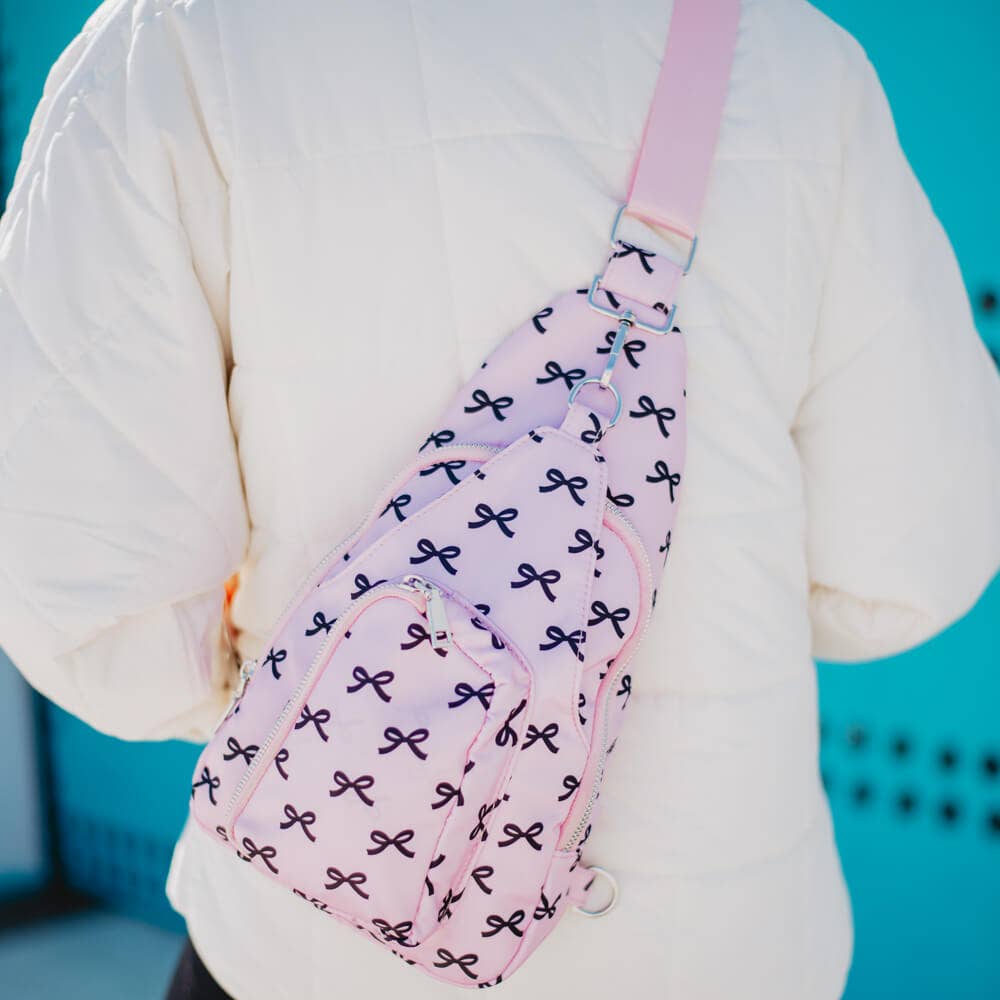 Black & Pink Mini Bows Crossbody Sling Bag: Light Pink