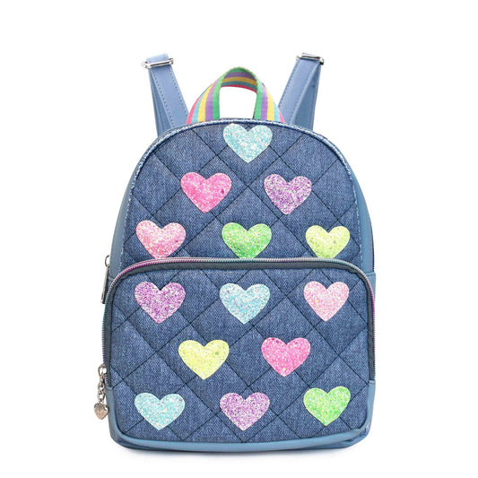 Quilt Heart-Patched Denim-Print Mini Bkpk