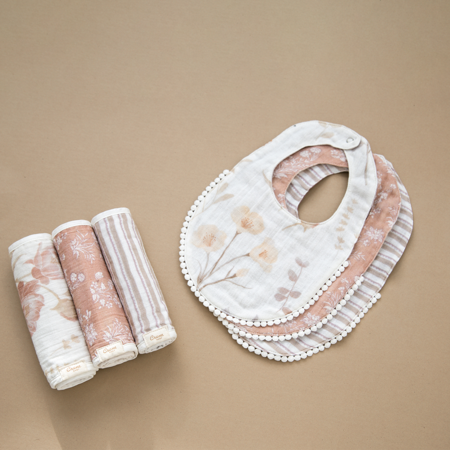 Violet Floral Cotton Bib Set (3 Pk)