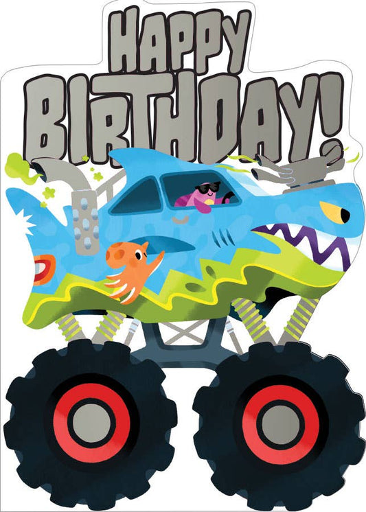 Birthday Card -Foil - Shark Monster Truck