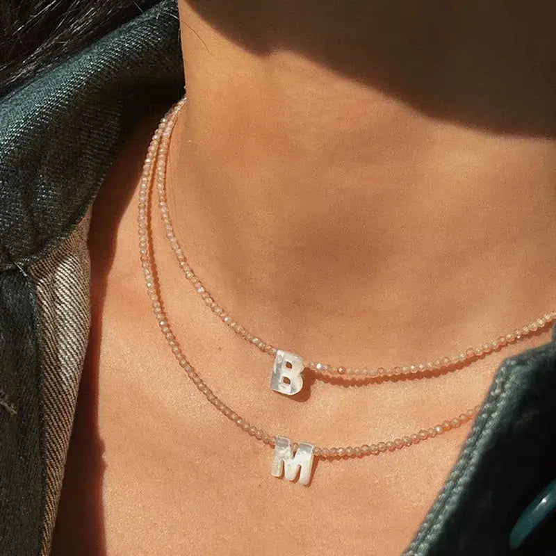 B- Beaded Initial Letter Shell Necklace