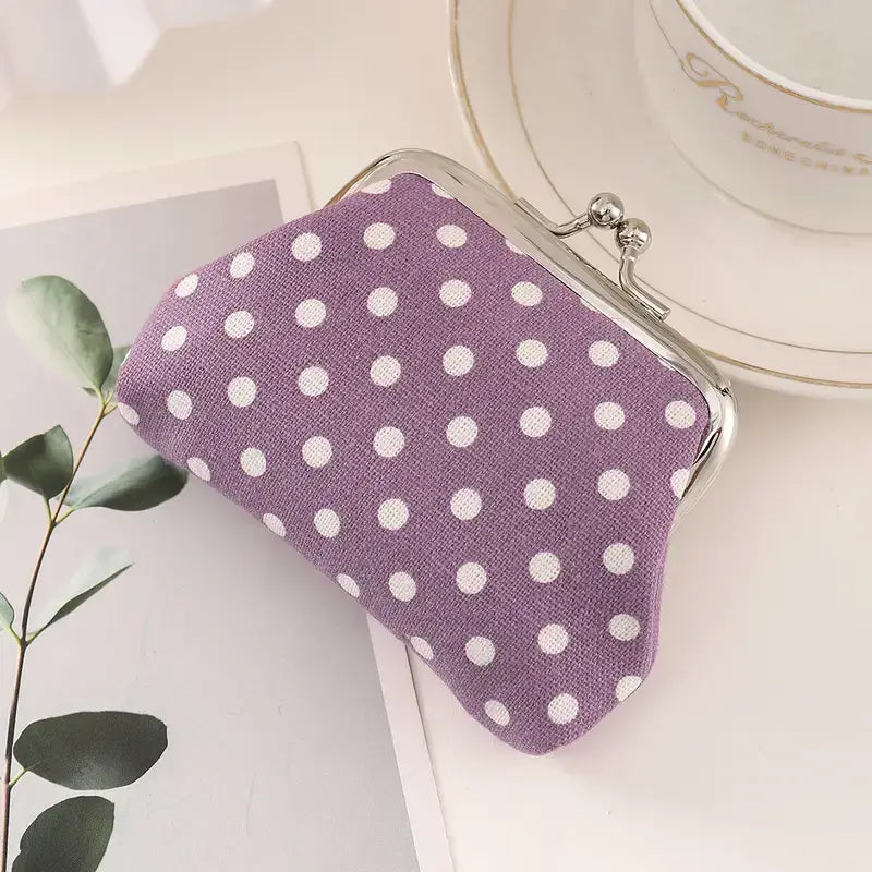 Polka Dot Kiss Lock Coin Purses, Convenient Multipurpose: Purple