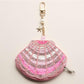 Scallop Charm Keychain Beaded Pouch: Pink