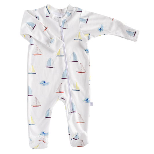 Organic Footie - sailboats: 3-6 months