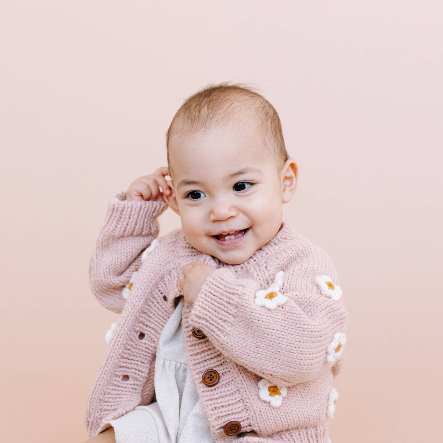 Flower Cardigan, Blush M; 2-4Y