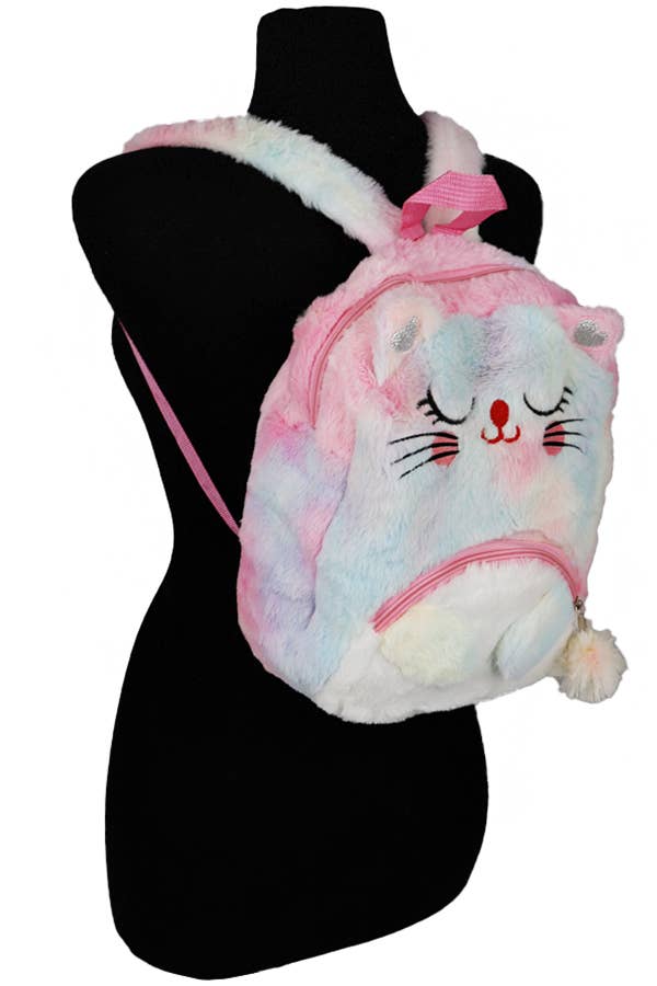 Sleeping Cat Faux Fur Plush Backpack