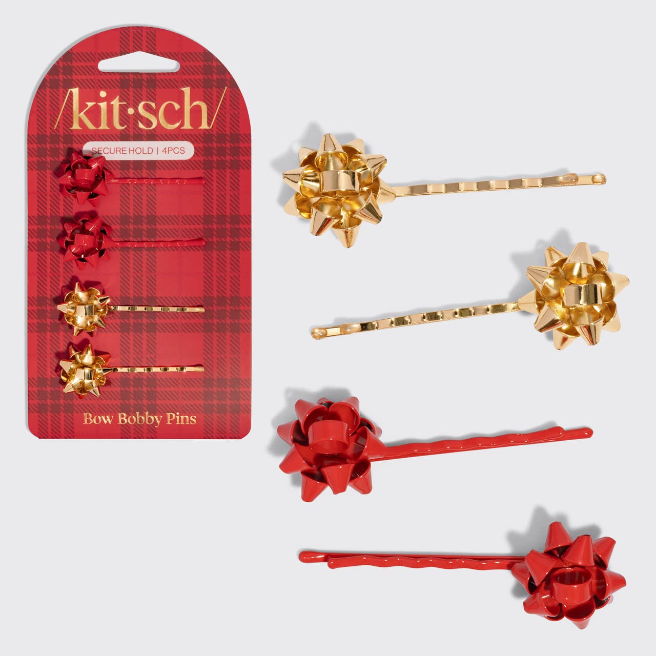 Metal Gift Bow Bobby Pins 4pc Set