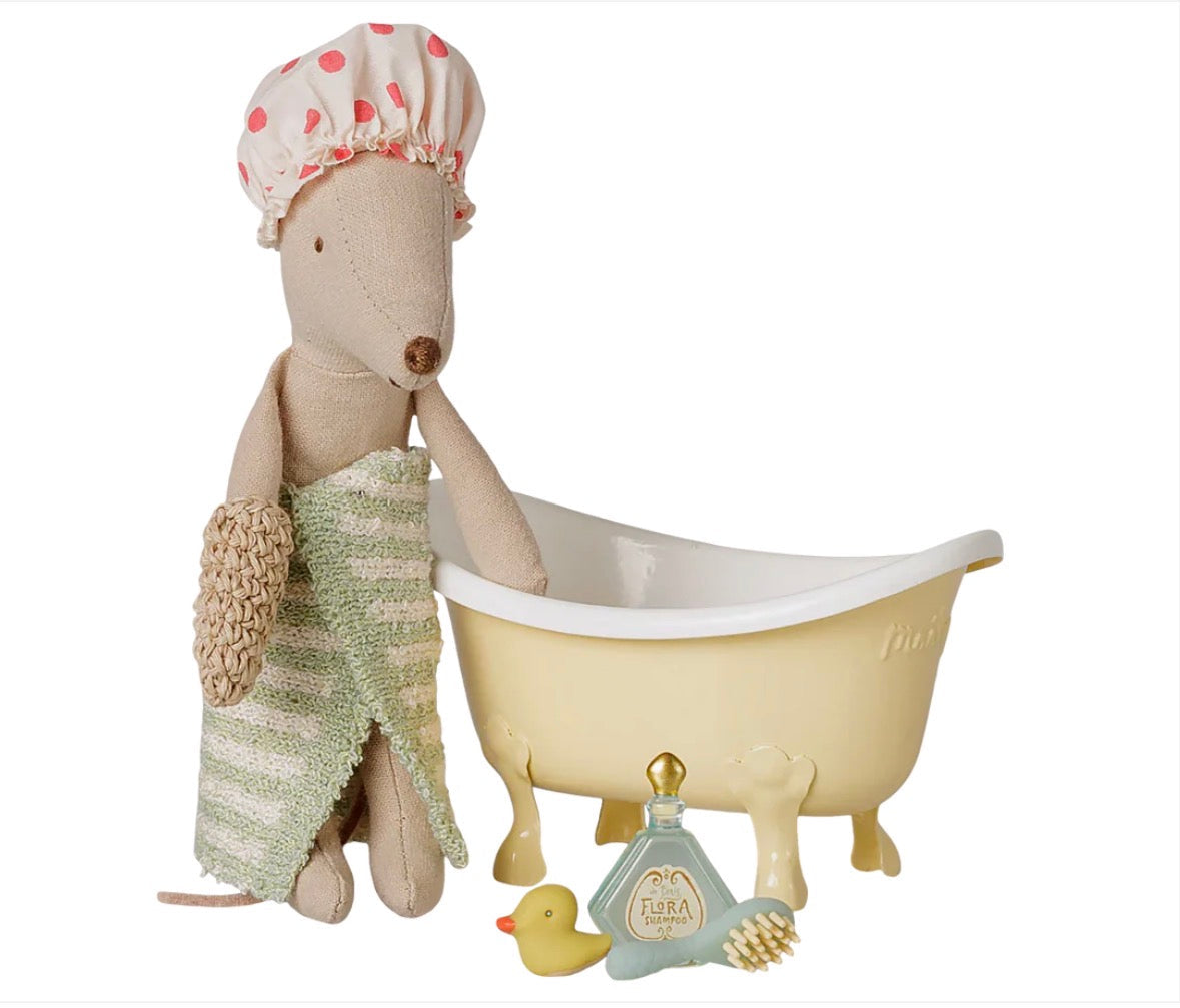 Maileg Bathtub set, Mouse - Yellow