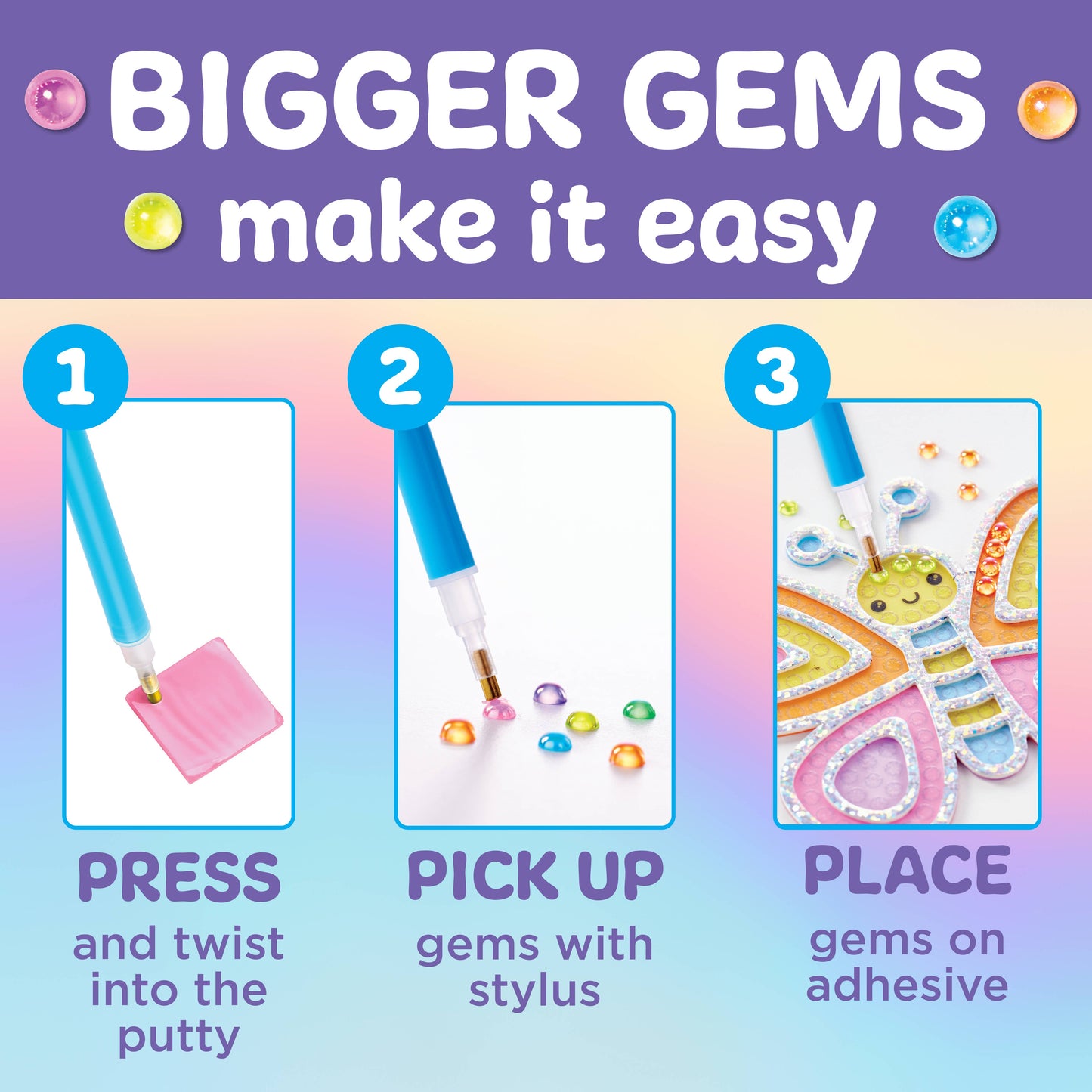 Bubble Gems Super Sticker Diamond Painting Kits for Kids: Rainbow