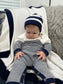 Cotton Striped Hat Pompom: Navy / 12m
