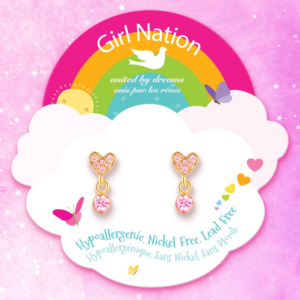 Little Luxe Drop Earrings | Heart with Pink Cubic Zirconia