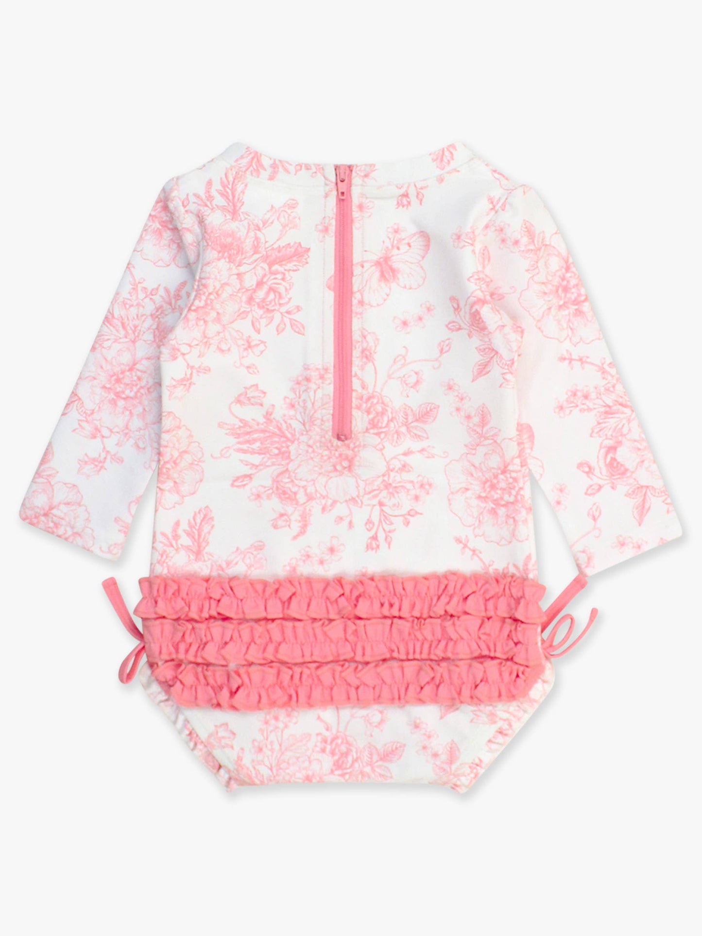 Pink Toile LS Rash Guard Swimsuit 6-12m