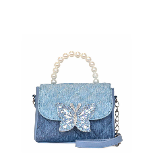 Denim Quilt Butterfly Handle Mini Bag