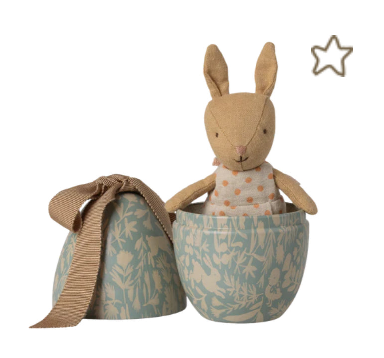 Easter egg with micro rabbit, Small - Dusty blue